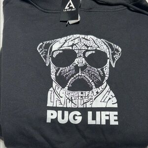 LA Pop Art Charcoal Black 'Pug Life' Dog Hoodie 4xl NWT